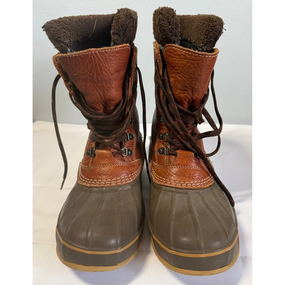 L.L. Bean Brown Leather and Olive Rubber Duck Boots